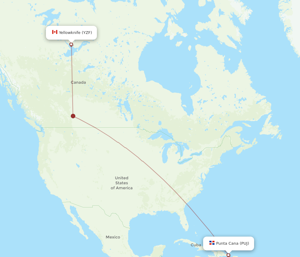 YZF to PUJ flights and routes map