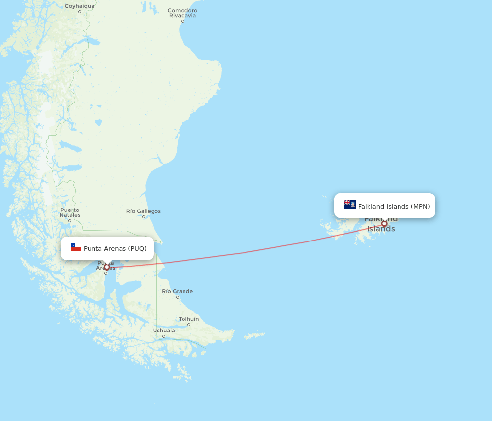 Punta Arenas - Mount Pleasant route map and flight paths