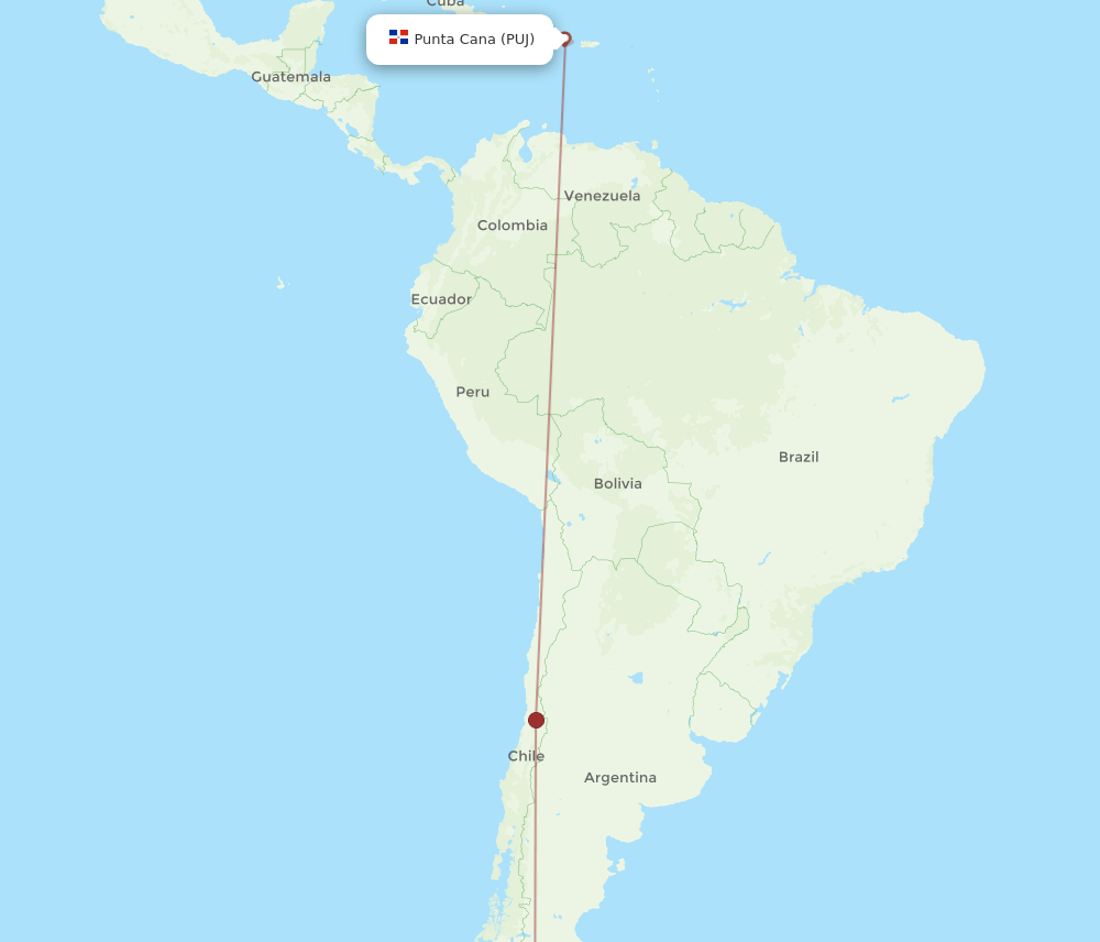 Punta Cana - Punta Arenas route map and flight paths
