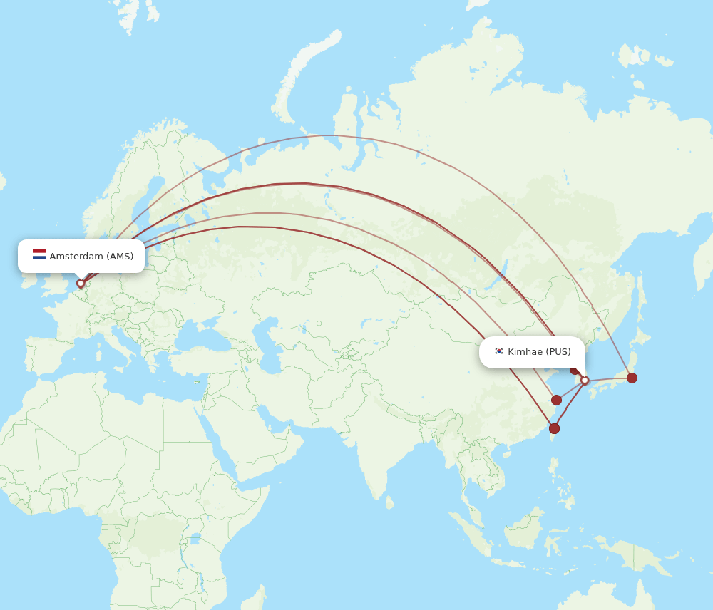 PUS-AMS flight routes