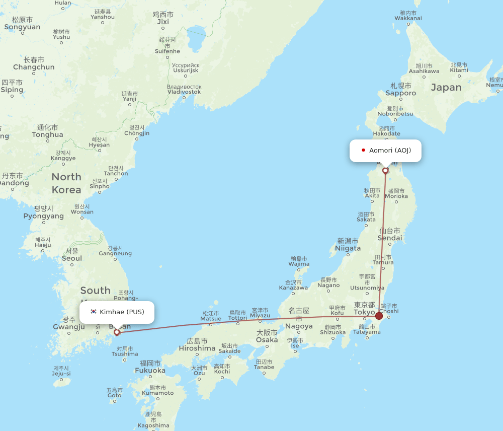 PUS-AOJ flight routes