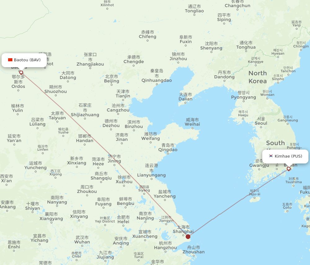 PUS-BAV flight routes
