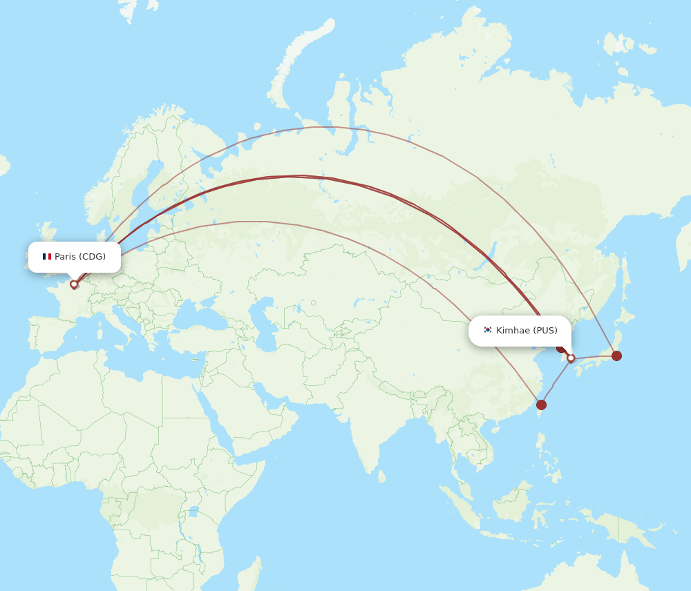 PUS to CDG flights and routes map