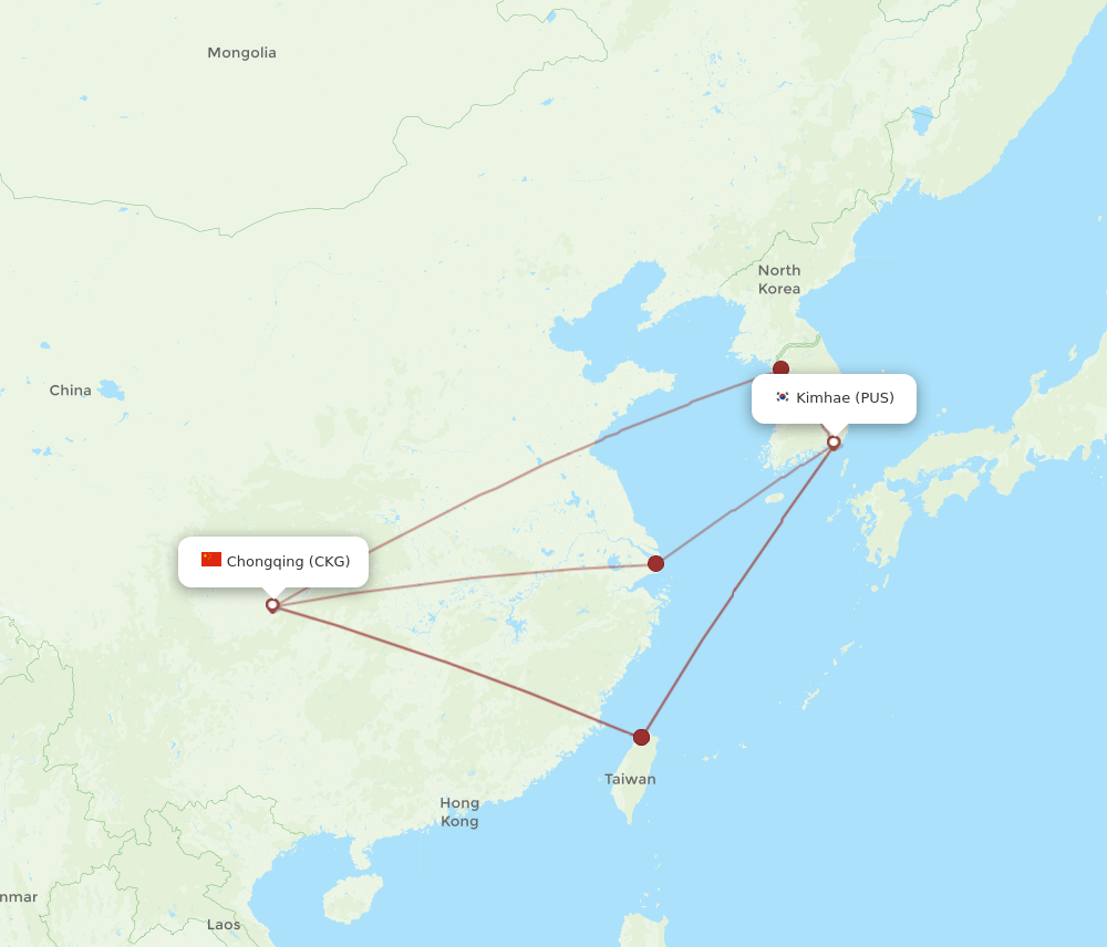 PUS-CKG flight routes
