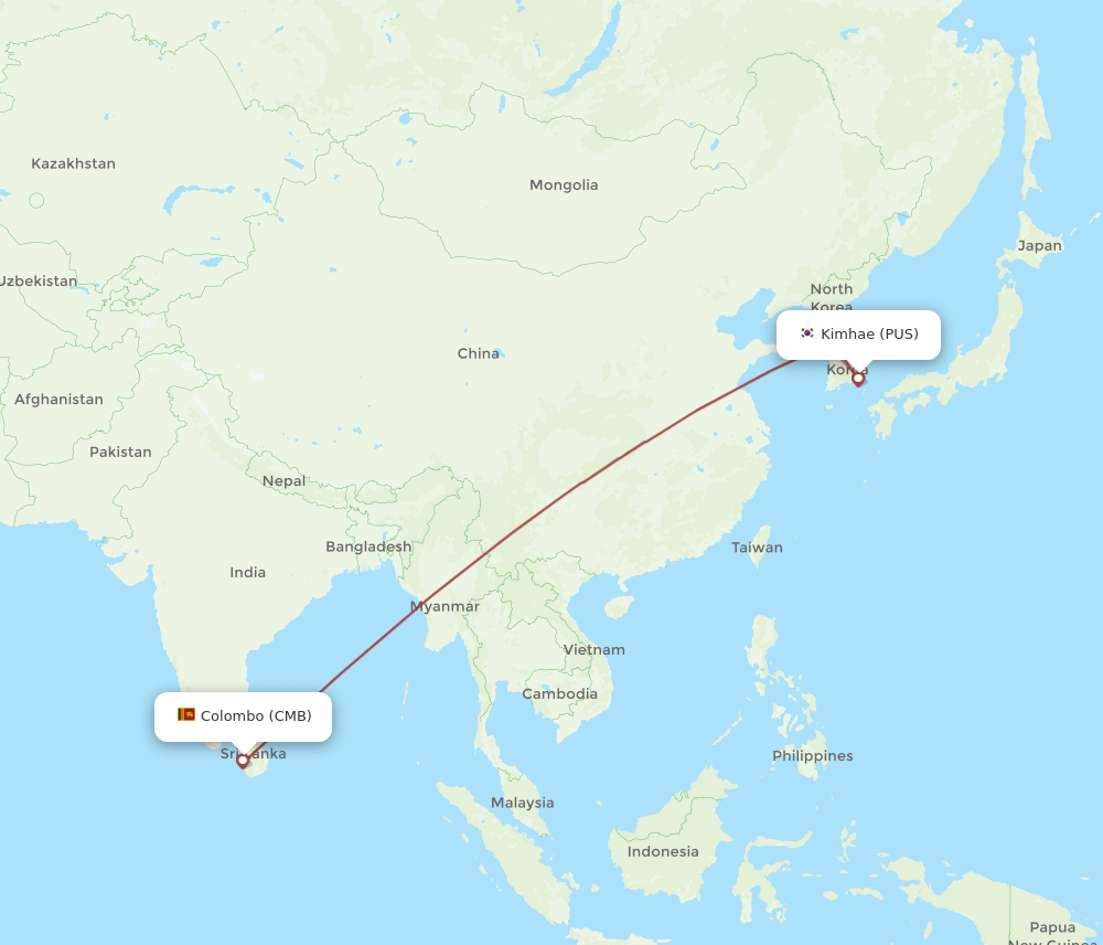 PUS to CMB flights and routes map