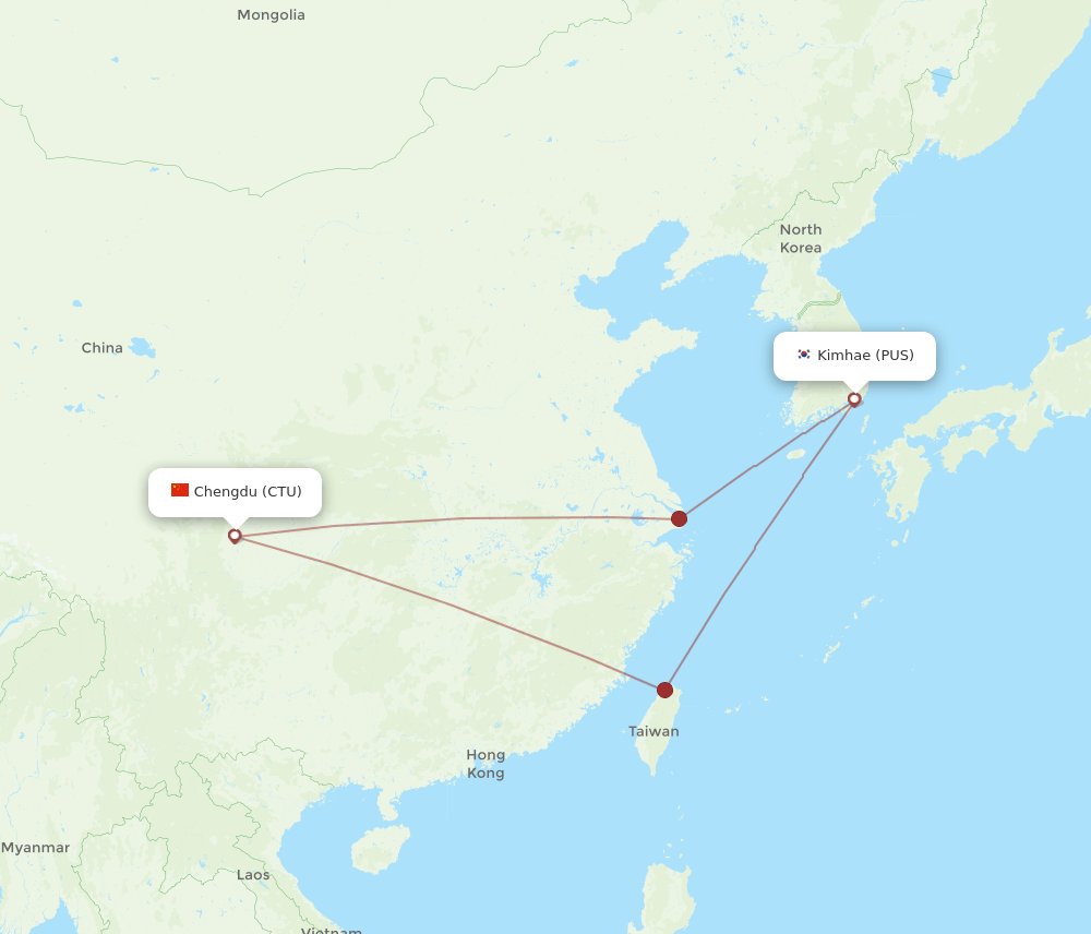 PUS-CTU flight routes