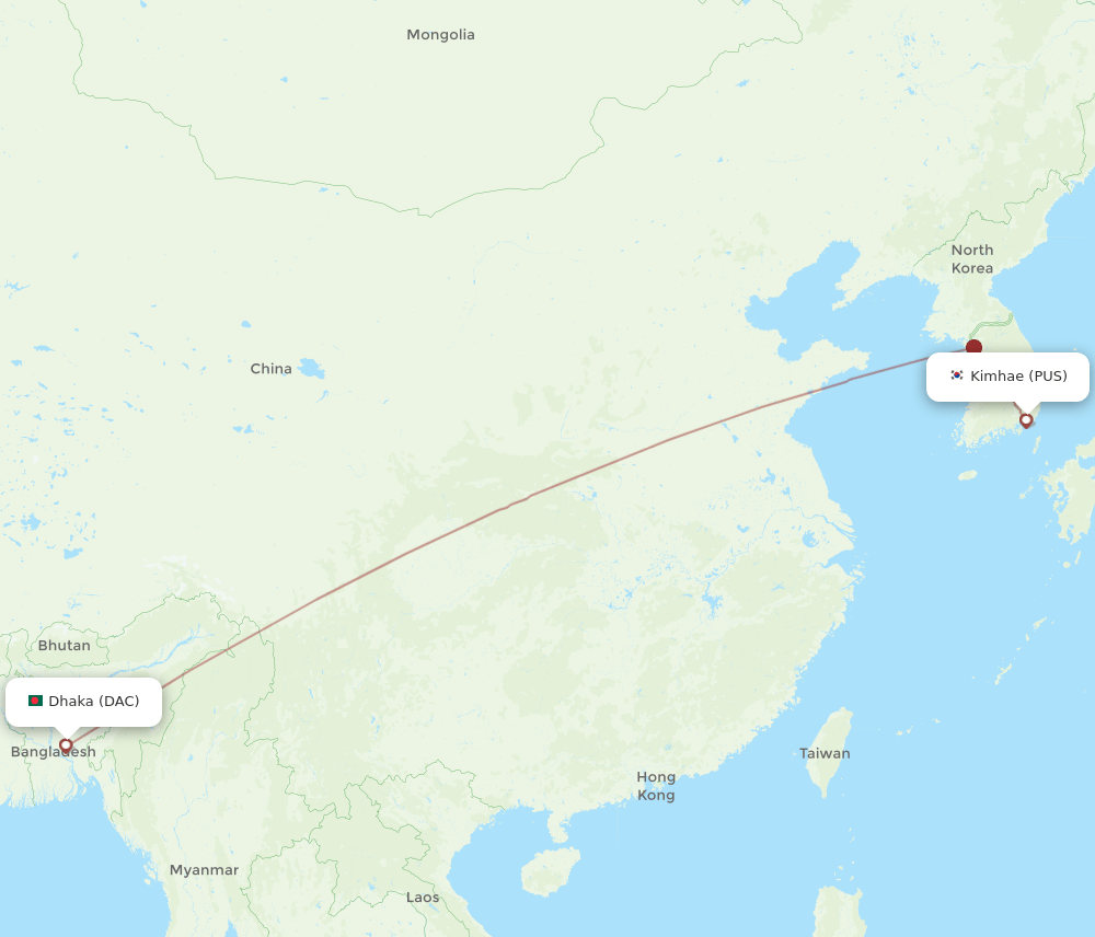 Dhaka - Busan route map and flight paths