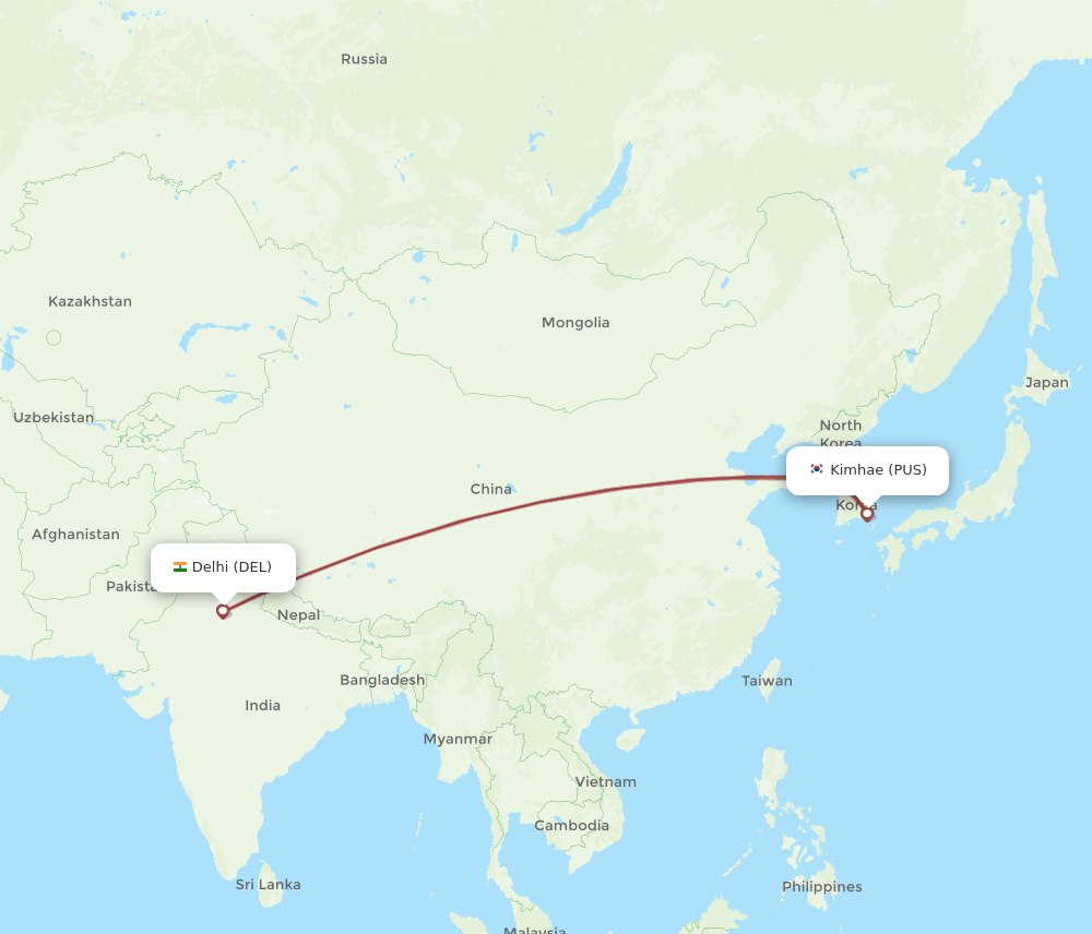 PUS-DEL flight routes
