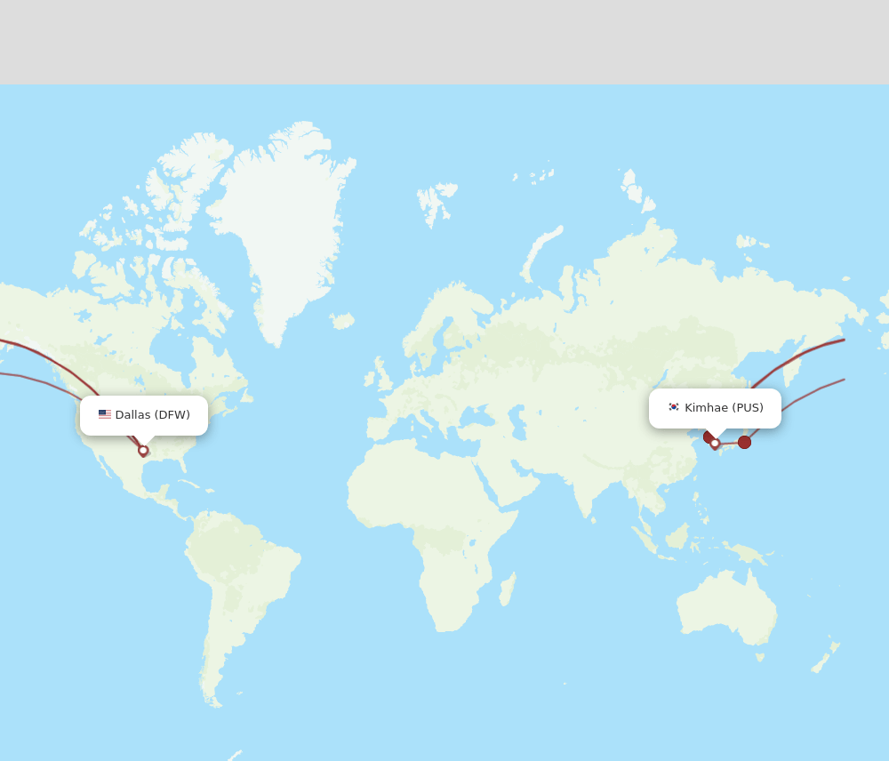 PUS-DFW flight routes