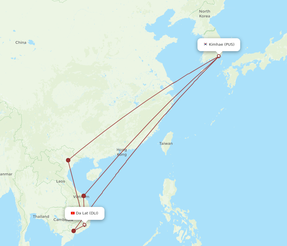 PUS to DLI flights and routes map