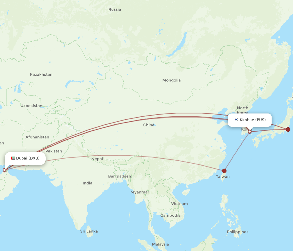 PUS to DXB flights and routes map