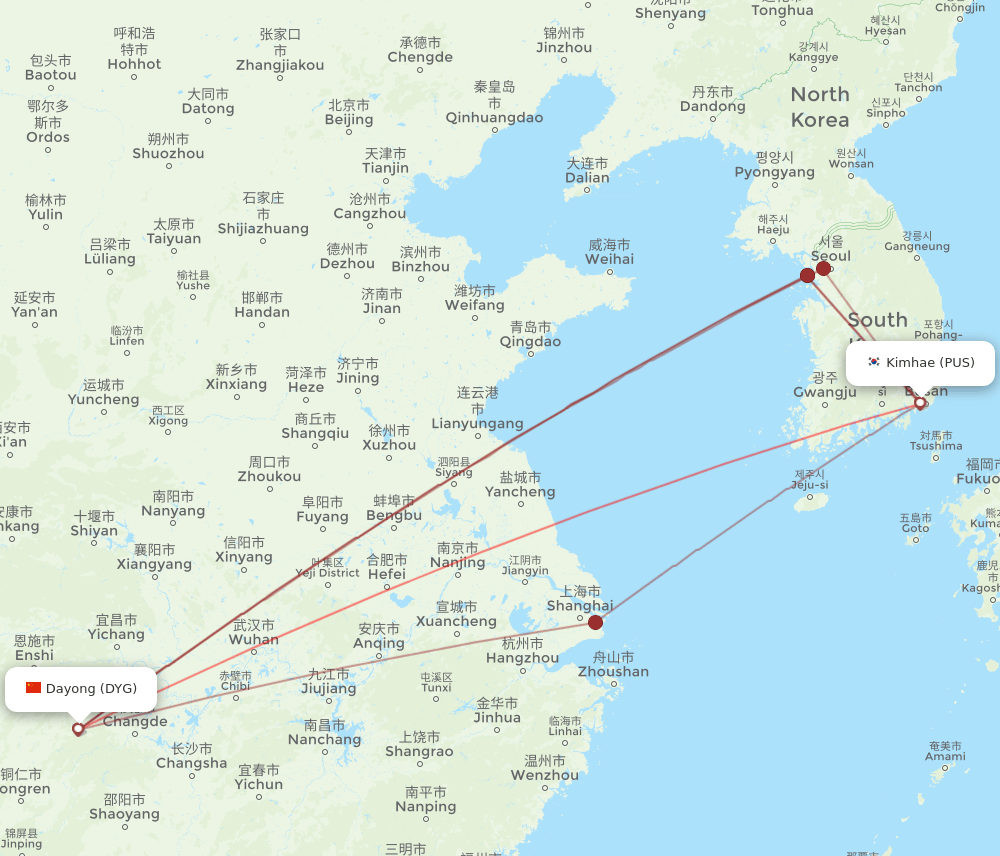 PUS-DYG flight routes