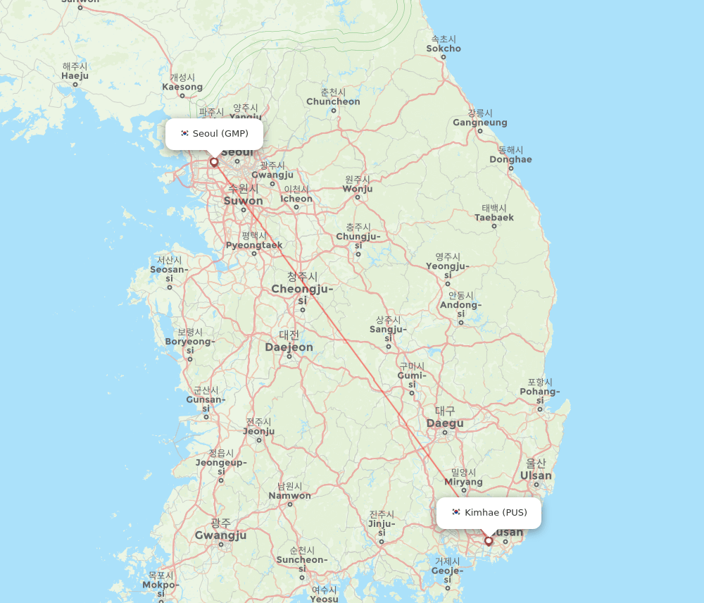 Busan - Seoul route map and flight paths