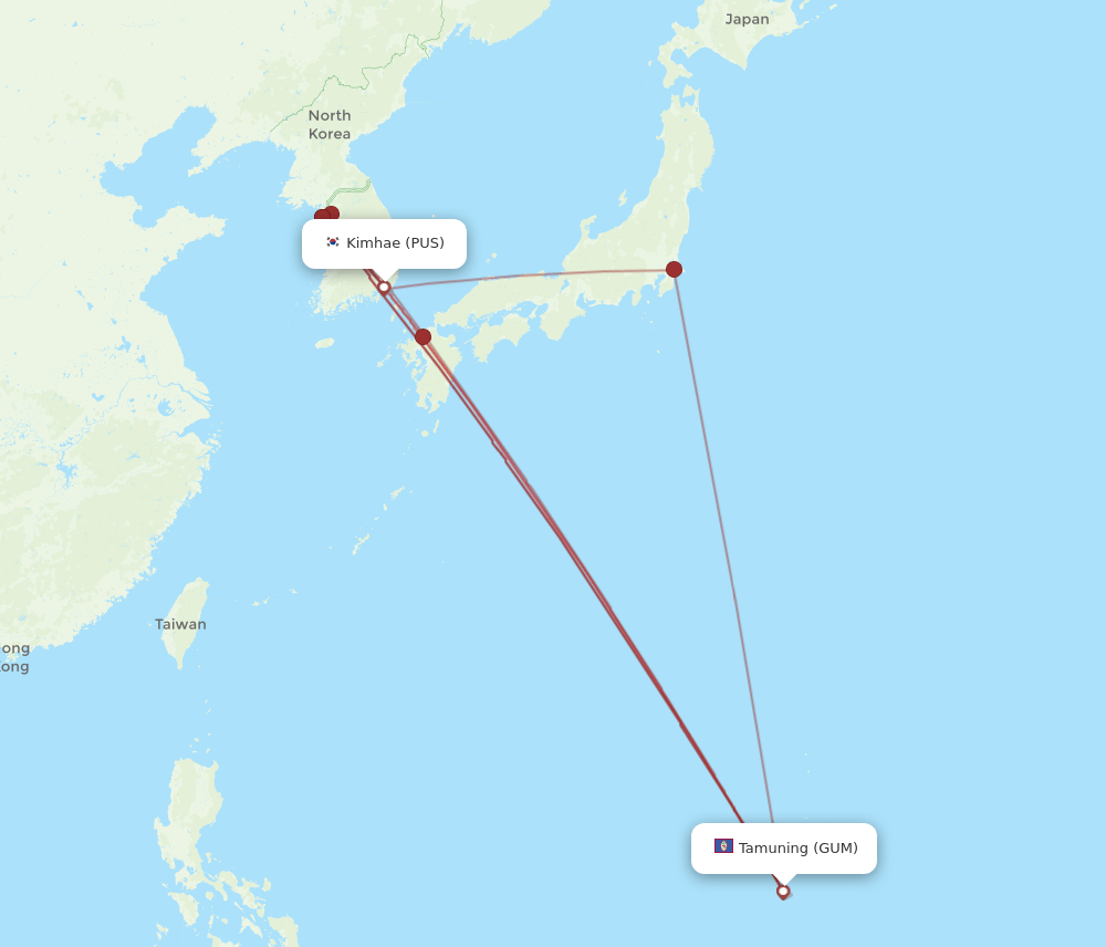 PUS-GUM flight routes