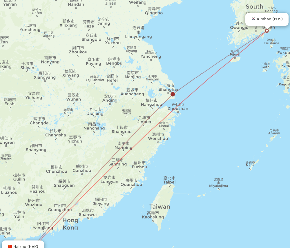 PUS-HAK flight routes
