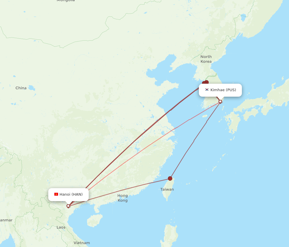 PUS to HAN flights and routes map