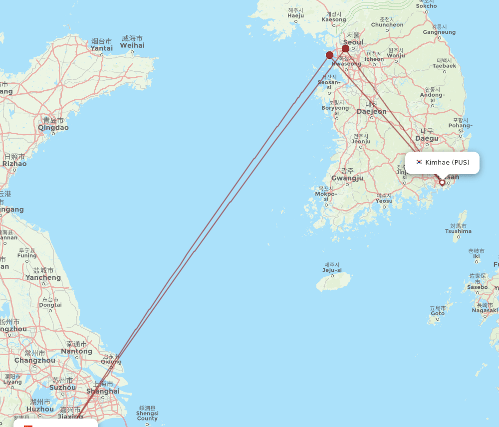PUS-HGH flight routes