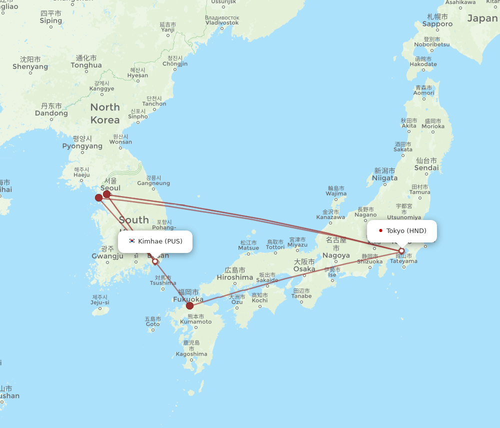 PUS to HND flights and routes map