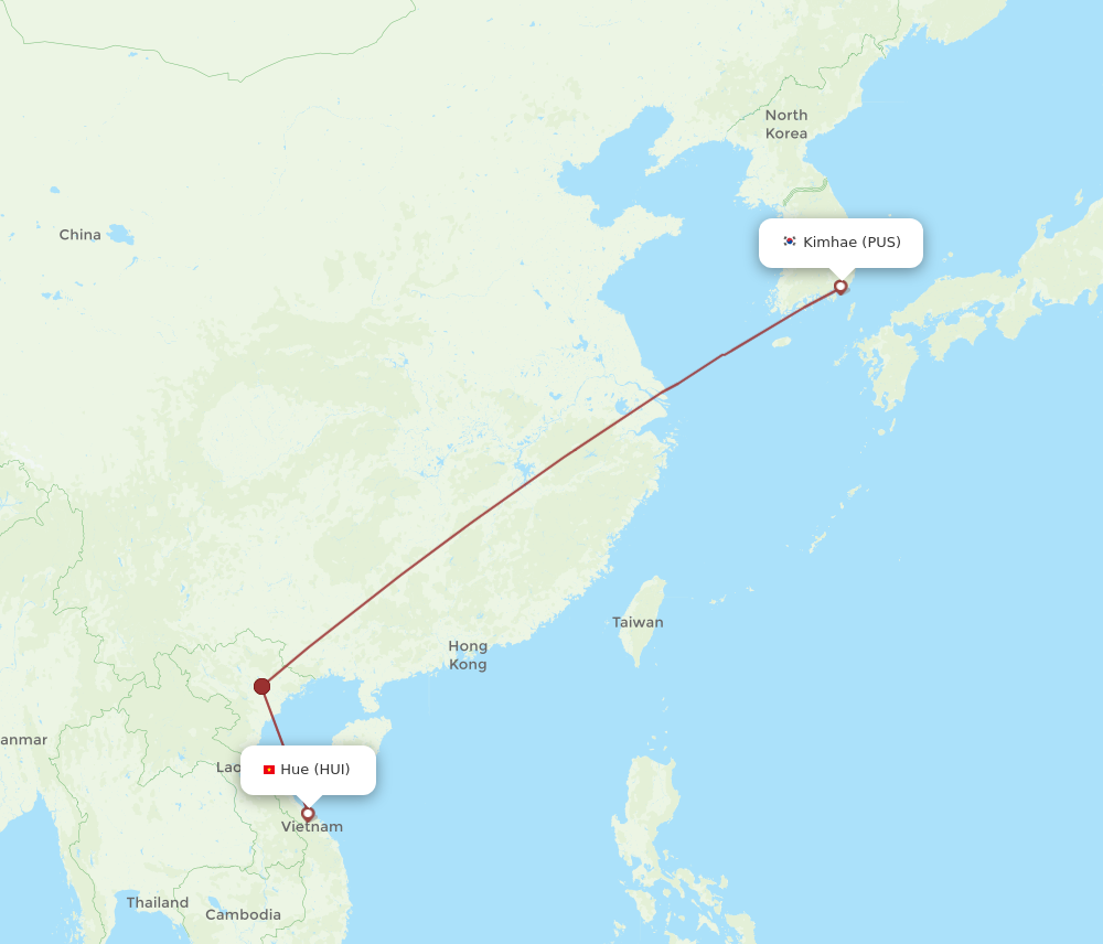 PUS to HUI flights and routes map