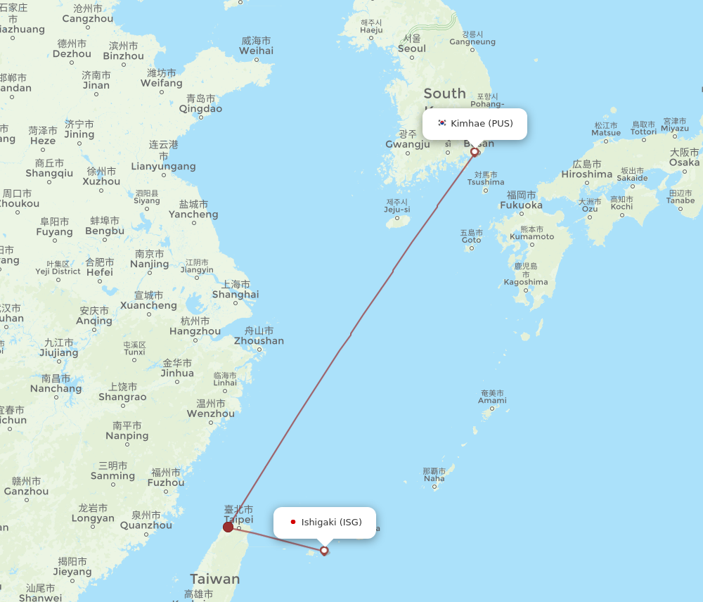 PUS to ISG flights and routes map