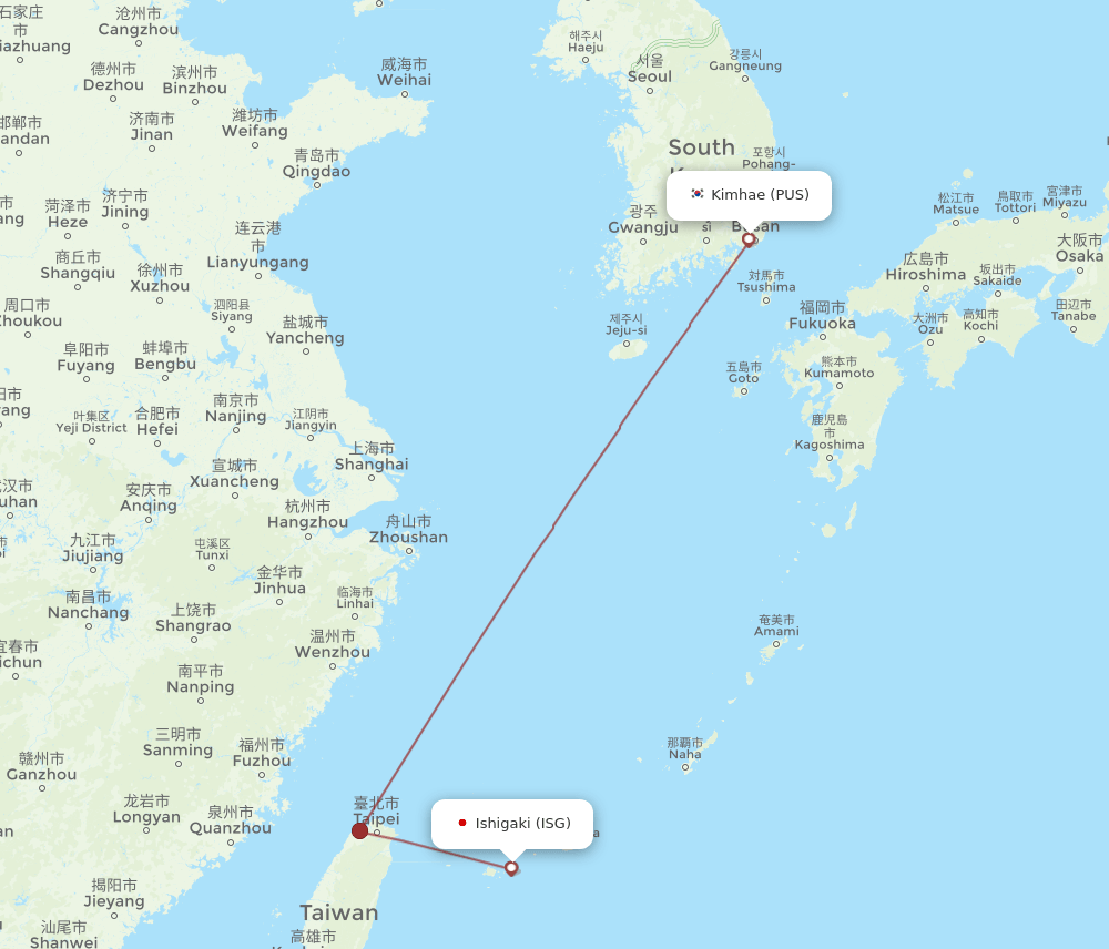 PUS-ISG flight routes