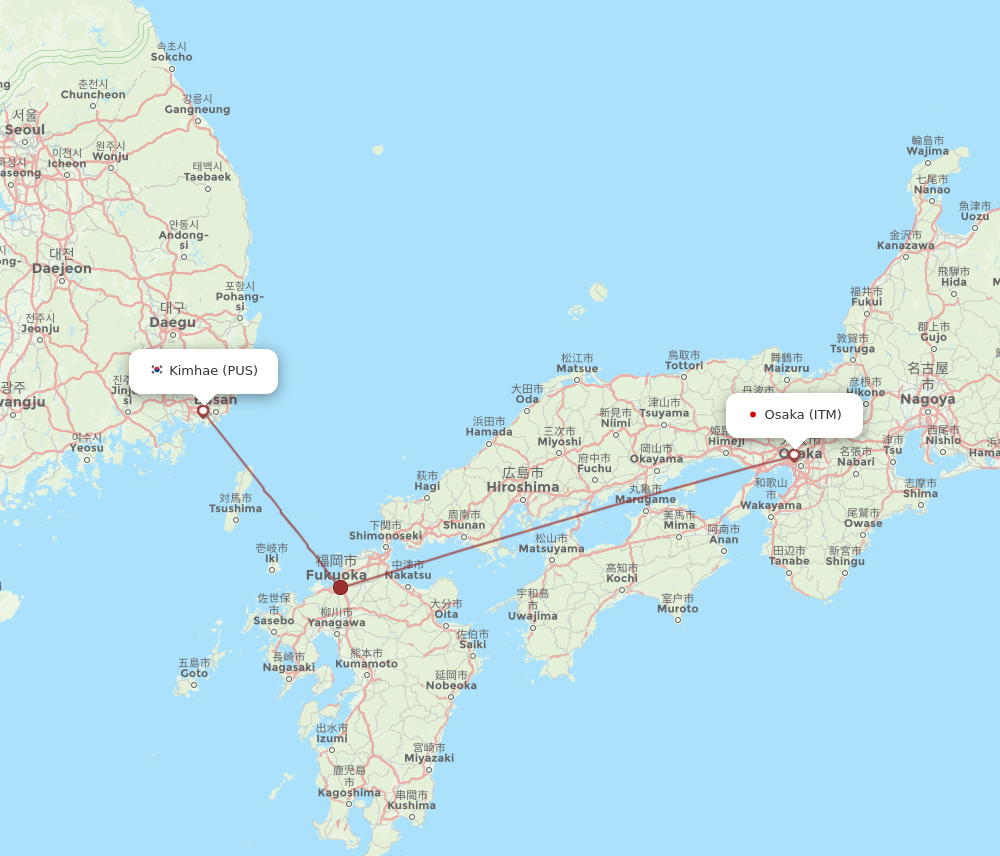 PUS to ITM flights and routes map
