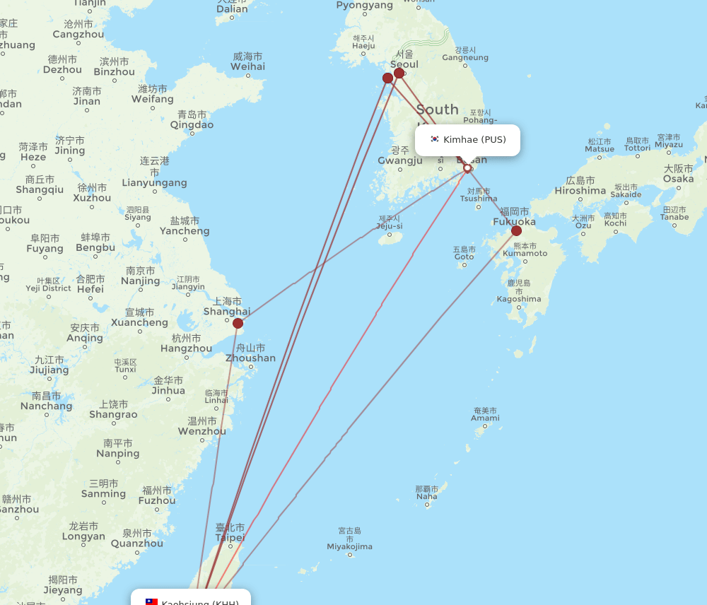 PUS to KHH flights and routes map