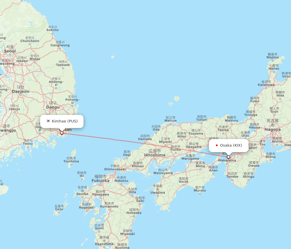 PUS to KIX flights and routes map