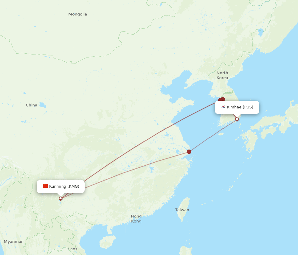 PUS-KMG flight routes