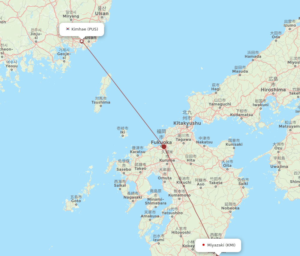 PUS-KMI flight routes