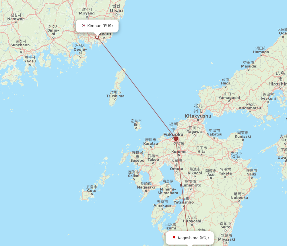 PUS to KOJ flights and routes map
