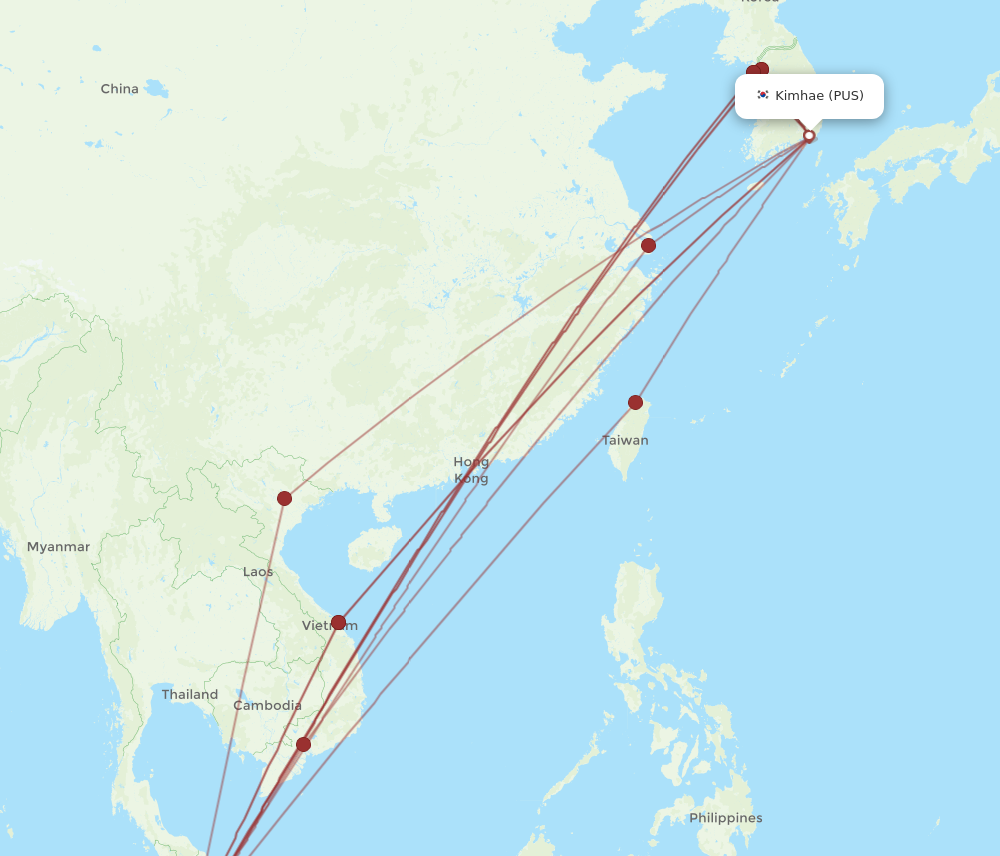 PUS to KUL flights and routes map
