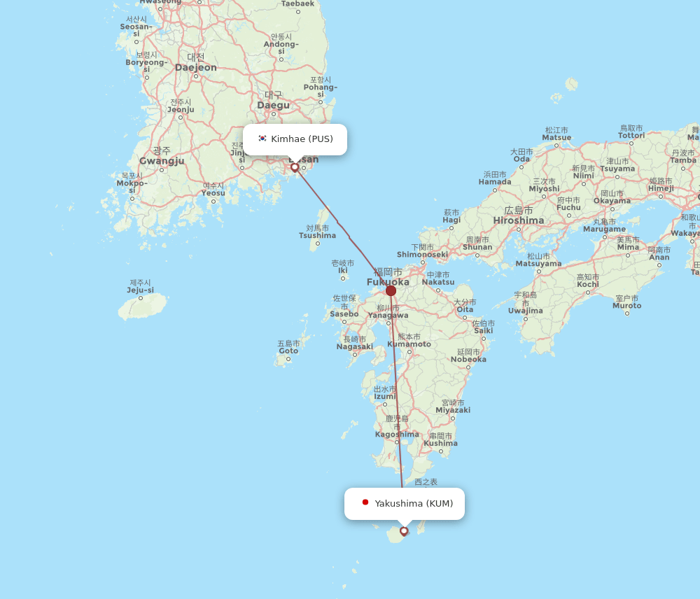 KUM to PUS flights and routes map