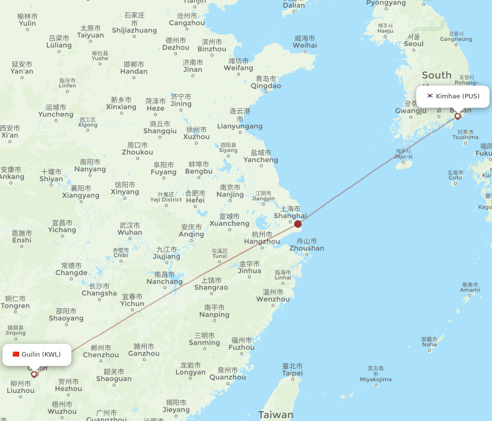 PUS to KWL flights and routes map