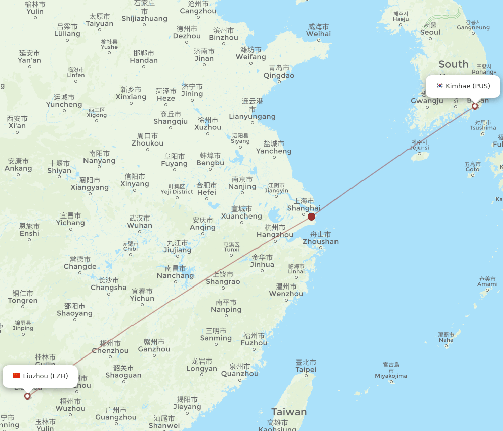 PUS-LZH flight routes