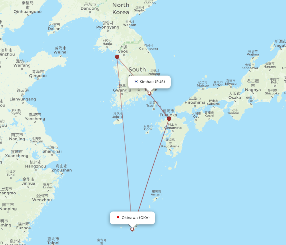PUS to OKA flights and routes map