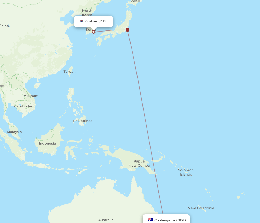 OOL to PUS flights and routes map