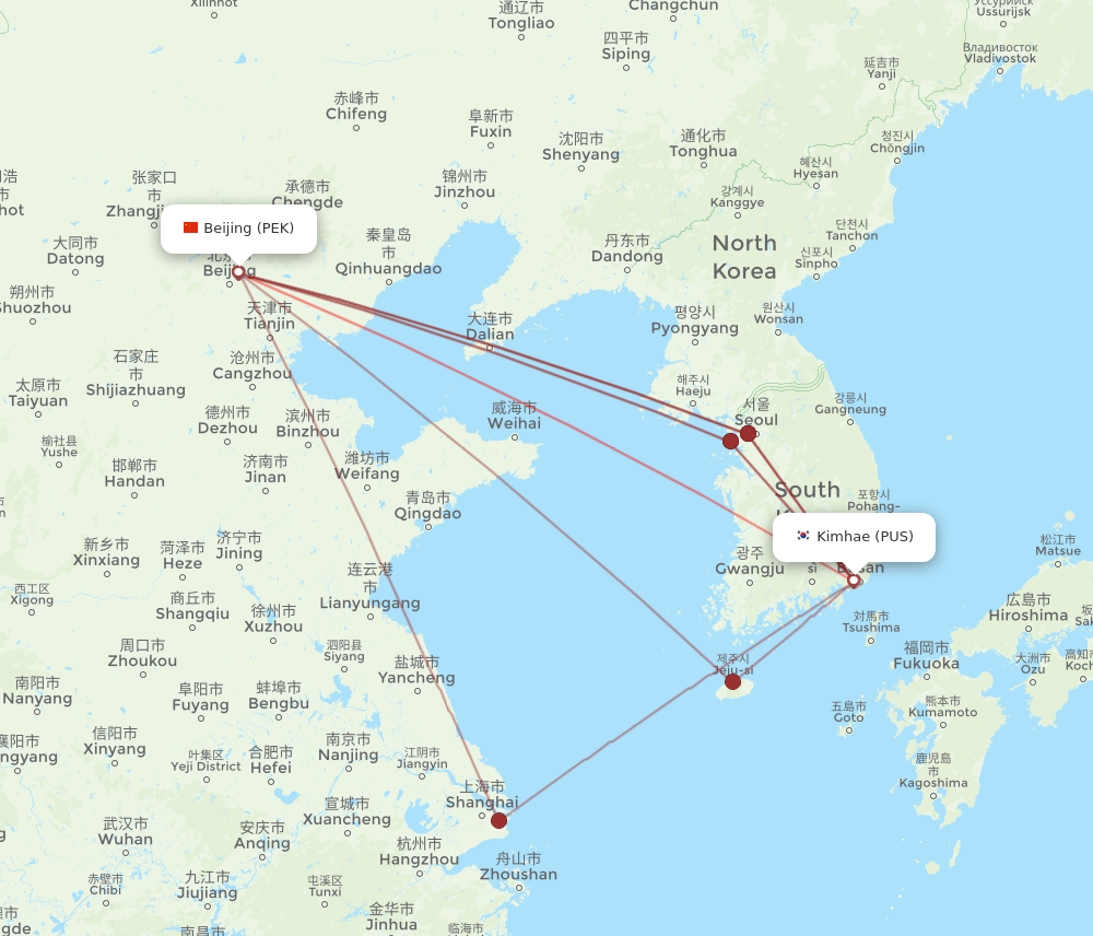 PUS-PEK flight routes
