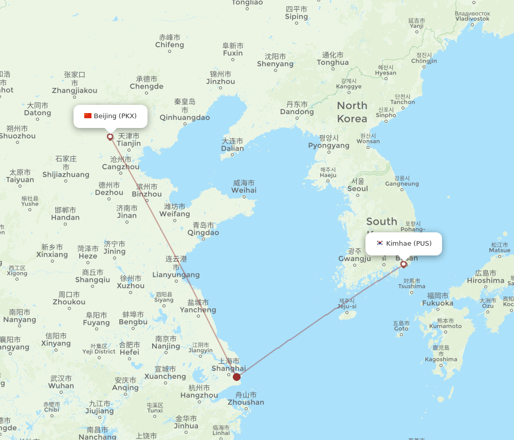 PUS to PKX flights and routes map