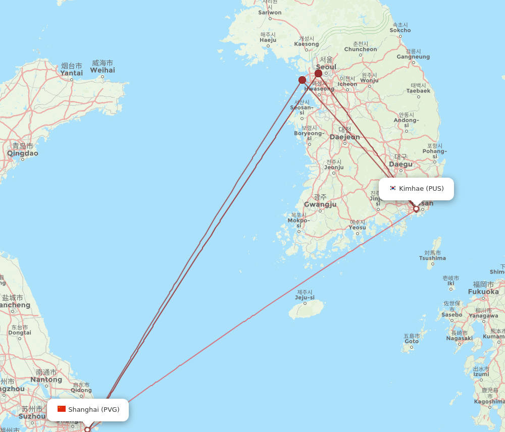 PUS-PVG flight routes