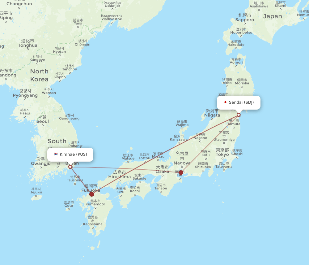 PUS to SDJ flights and routes map