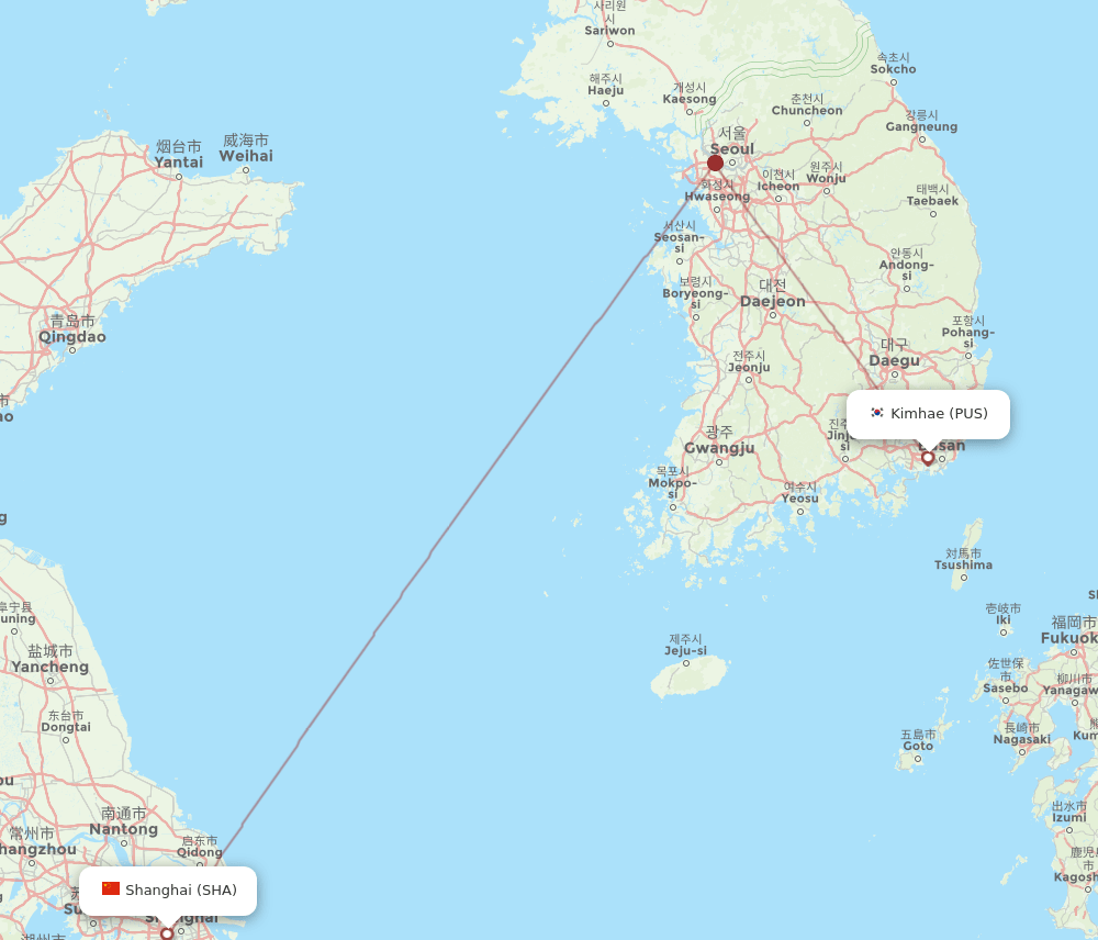 Shanghai - Busan route map and flight paths