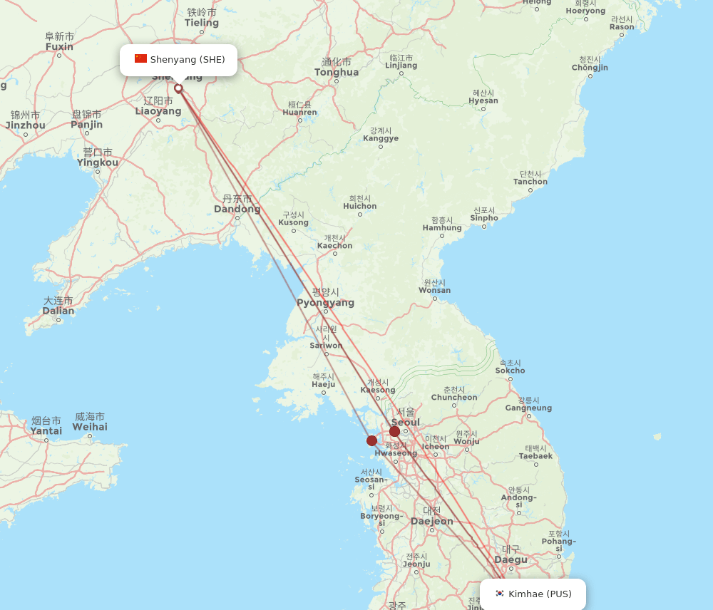 PUS to SHE flights and routes map