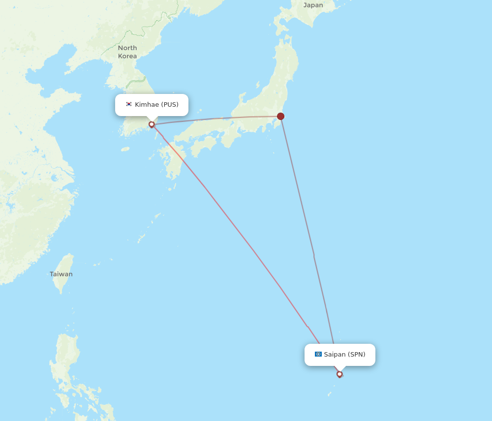PUS to SPN flights and routes map