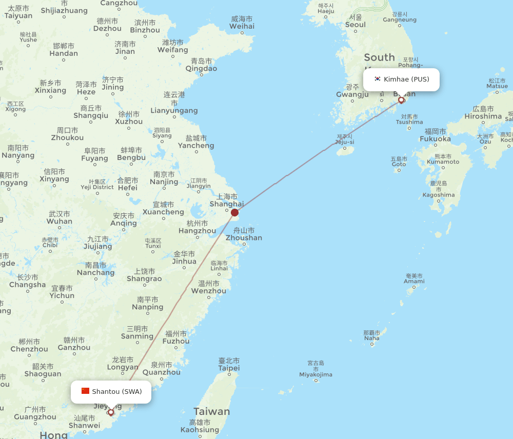 PUS-SWA flight routes