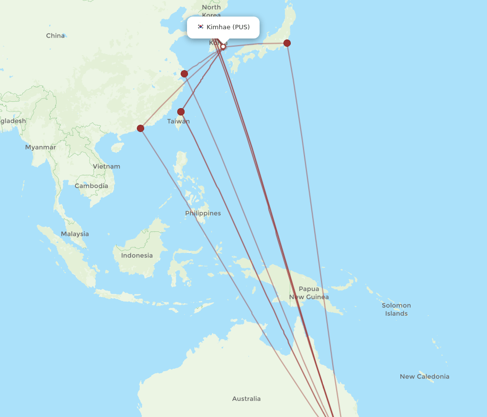 PUS-SYD flight routes
