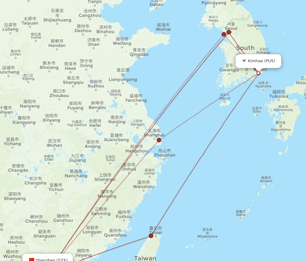 PUS-SZX flight routes
