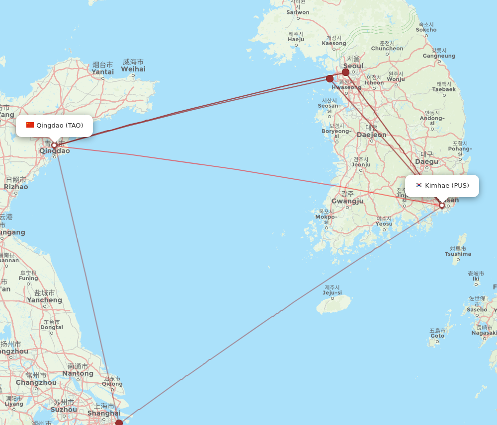 PUS to TAO flights and routes map