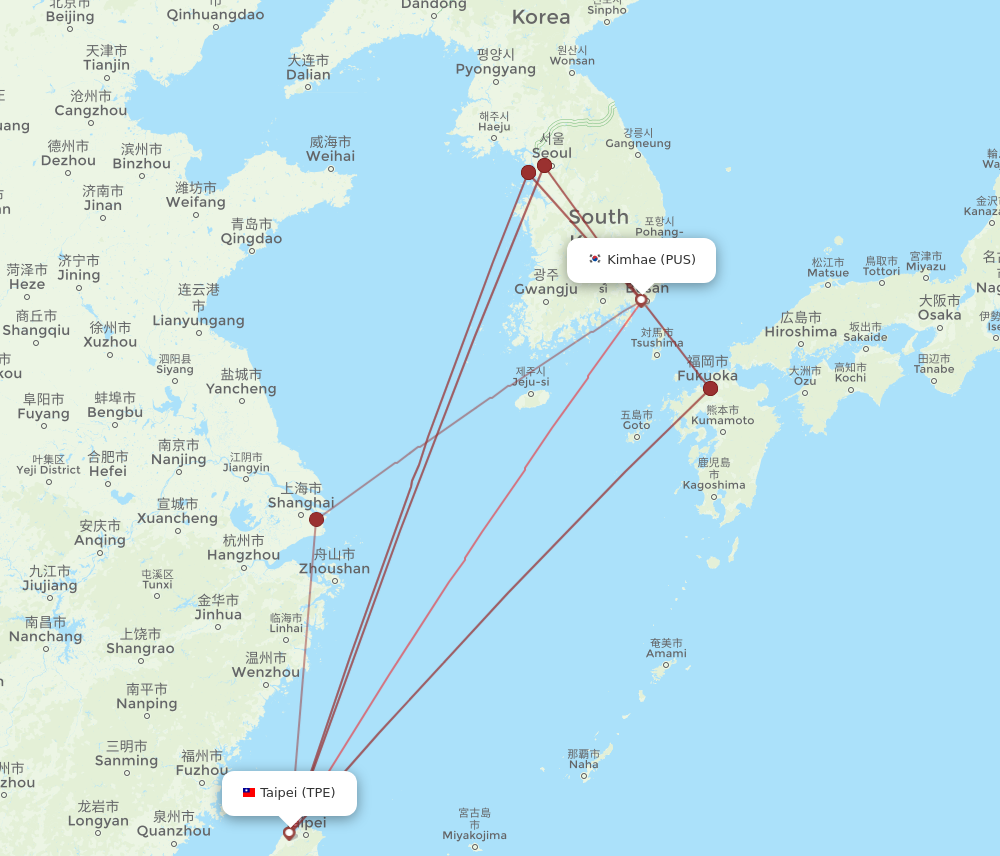PUS to TPE flights and routes map