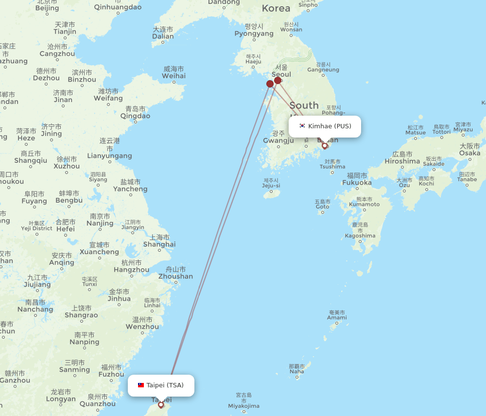 PUS-TSA flight routes